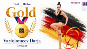Darja Varfolomeev after winning the Ribbon final at Frankfurt 2026